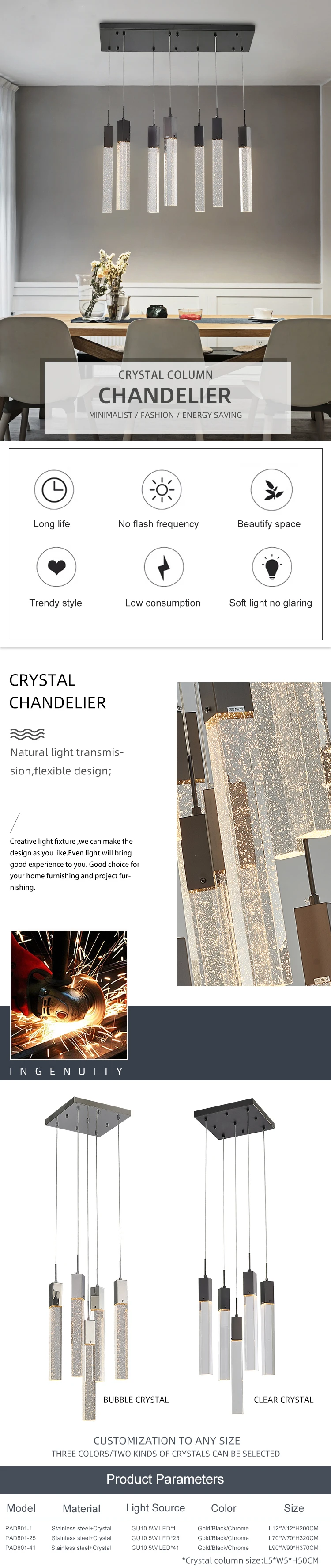 pad801 new product residential decoration chandelier indoor bedroom living room crystal led pendant light  -0