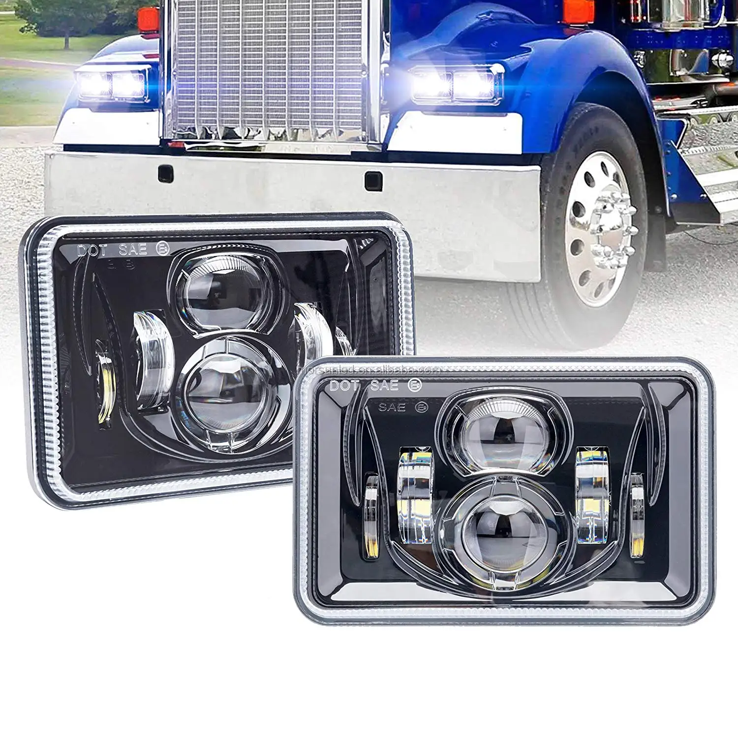 D0T 4X6 Led Headlight for Freightliner Fld120 Auto Lighting System 4x6 Led Lights for Peterbilt 379 Kenworth T800 Accessories