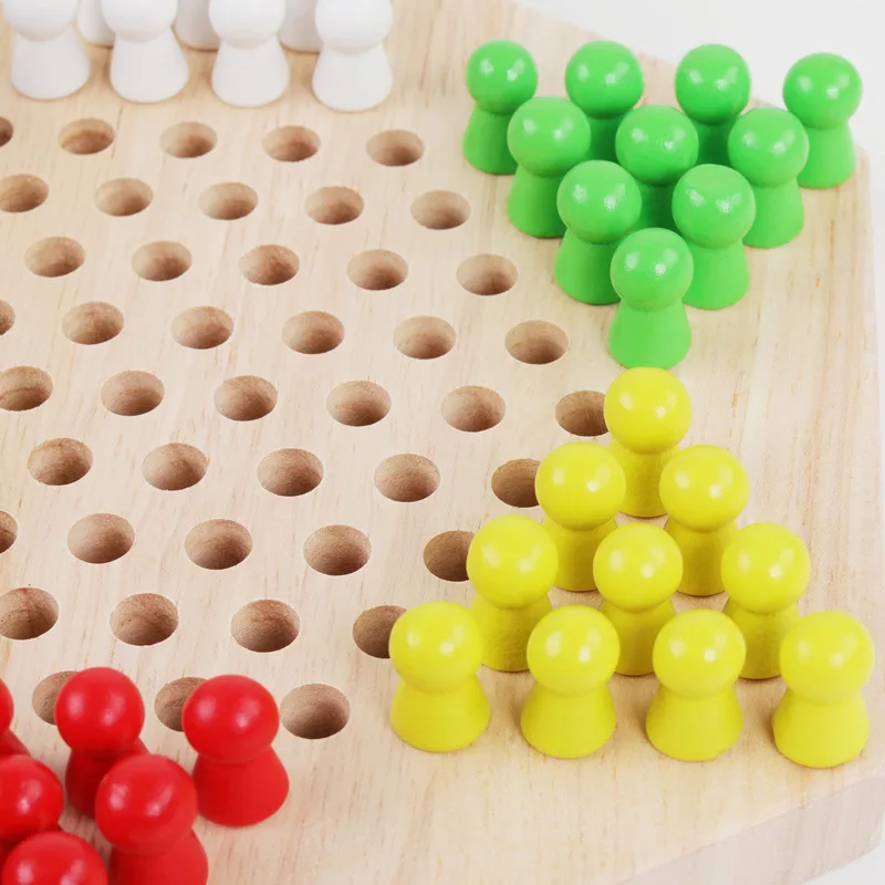 Jeu De Dames Chinois Hexagonal En Bois - Lot 60 Pièces Pour Enfants Et Famille