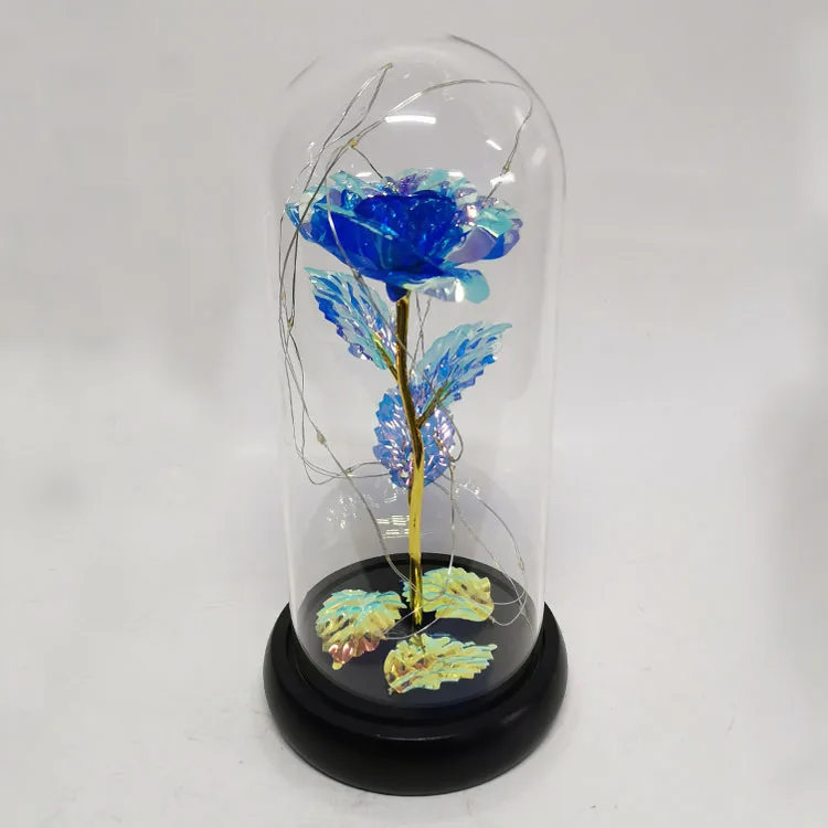 Valentines Day Gift Eternal Blue Rose Flower in battery powered Glass Dome cloche Unique Birthday Gifts for sale