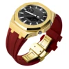 Boîtier doré + bracelet rouge