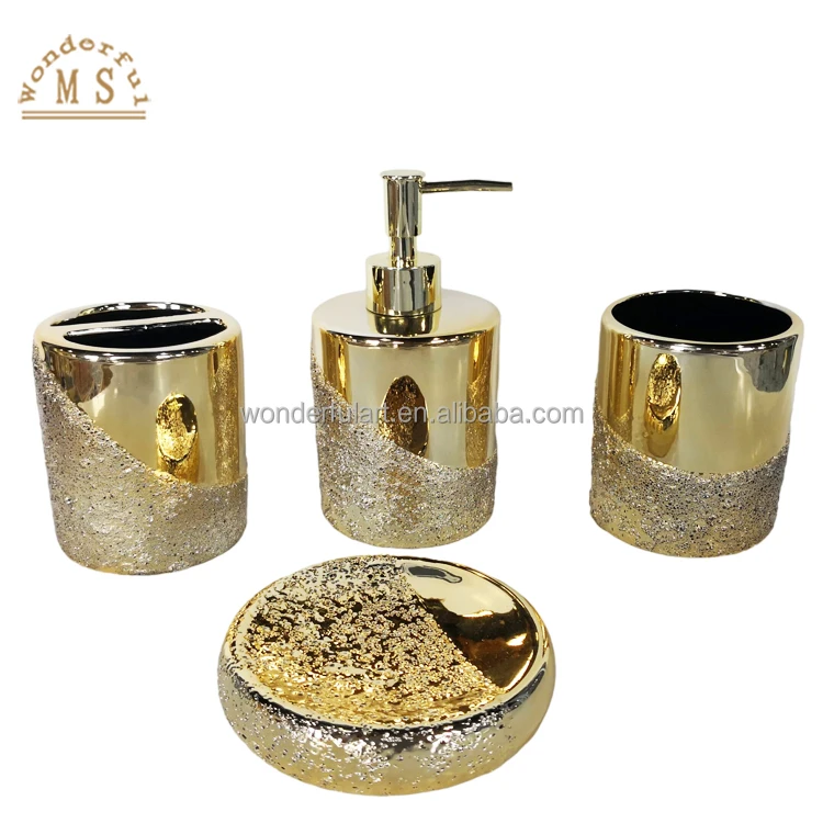 Golden ceramic Soap Dispenser Gift modern Style Bathroom accessories Sets for daily shower Homeware