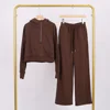 Roasted brown hooded half-pull sweat pants set