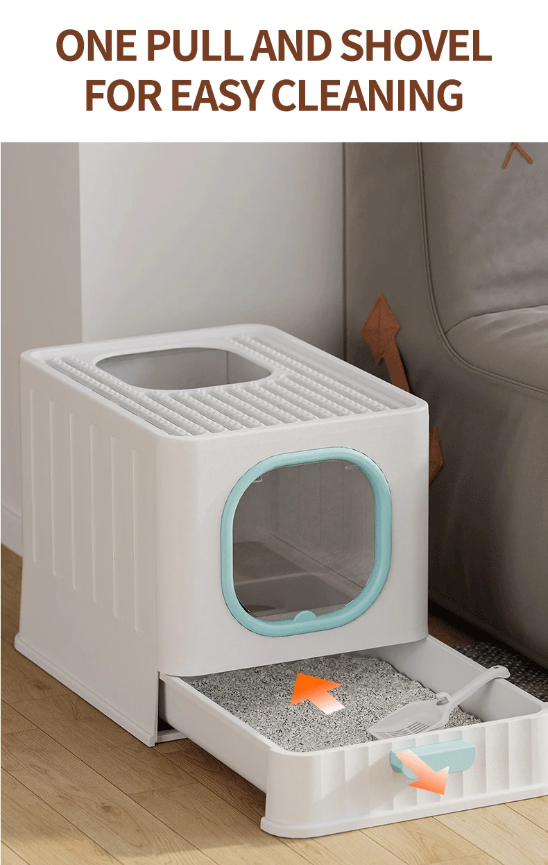 Large Fully Enclosed Plastic Cat Litter Box Foldable Antiodor Anti