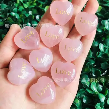 Wedding Gift Crystal Healing Reiki gemstones 'love'  Engraved love wishing stone heart shape Natural pink crystal 30cm raw stone