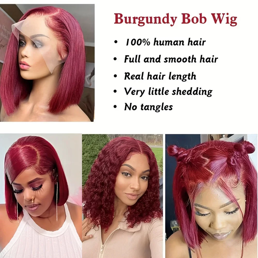 Korte Bob Pruik Kant Voorkant Menselijk Haar Pruiken Voor Vrouwen Gekleurd Bordeaux Zijscheiding Kant Pruik 99J Rood Rechte Bob Braziliaanse Pruiken Te Koop_voghion.com