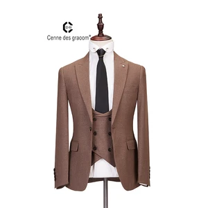 Custom Wholesale Brown Latest Design Men's Wedding Luxury Suits Set