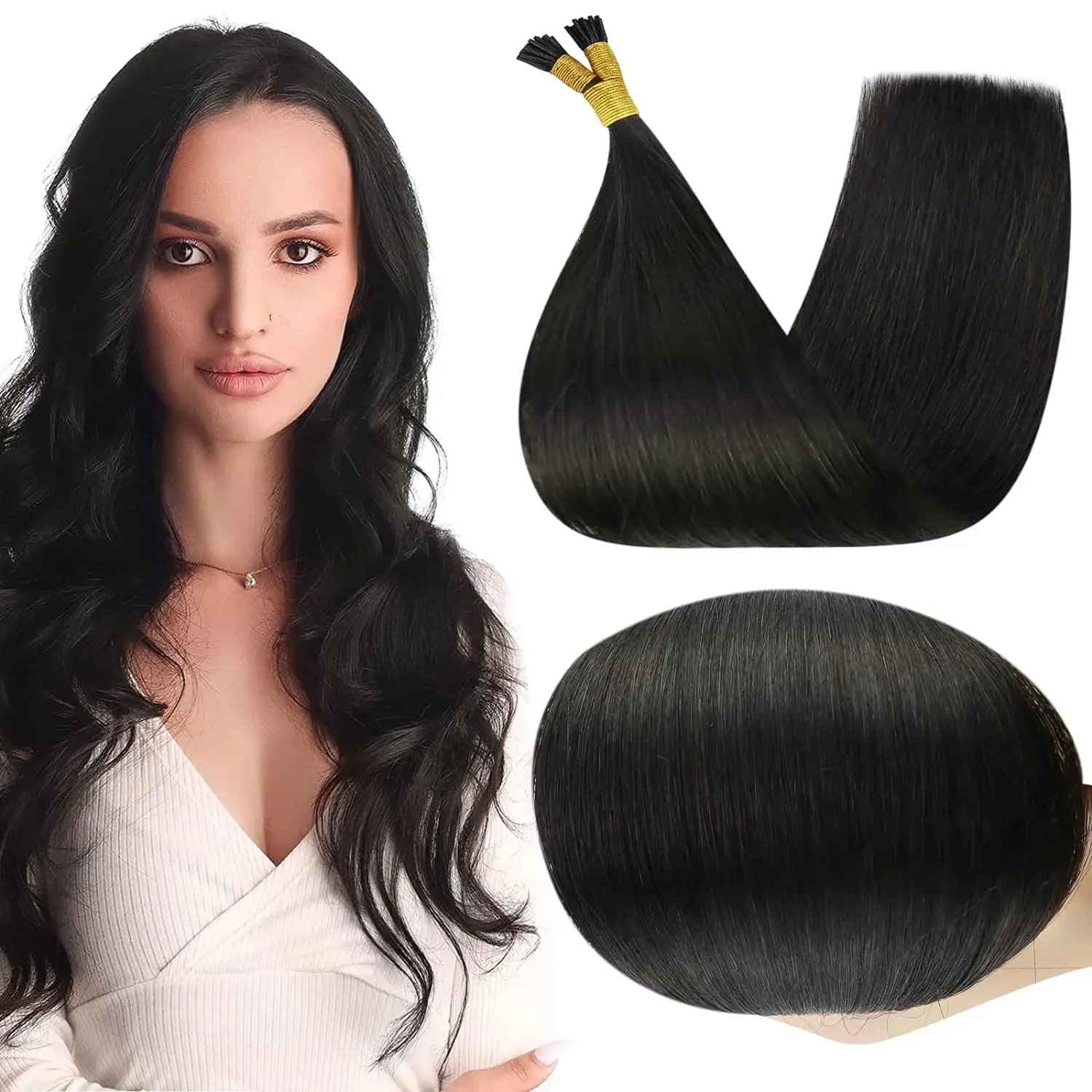 I-Tip-Extensions aus Echthaar, Schwarz, Nr. 1b, 50 g, 50er-Set_voghion.com