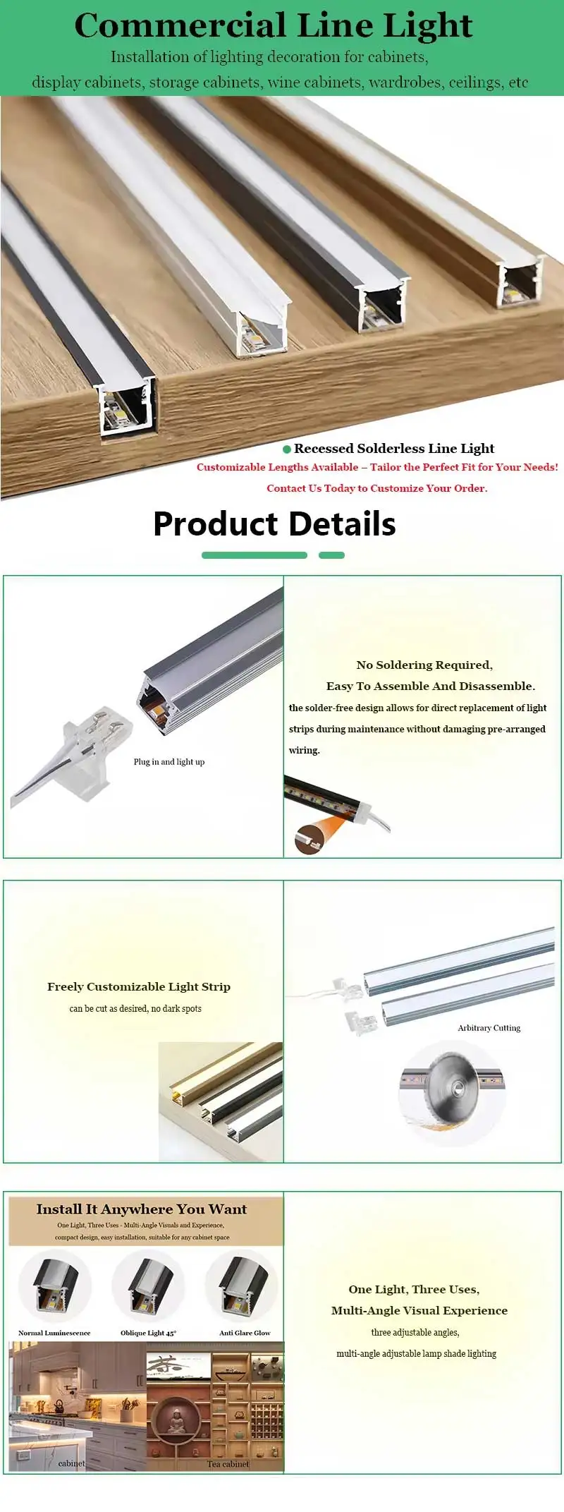 Customized 12V LED Cabinet Lights Modern Sensor Switch  for Kitchen Closet Showcase Alumini