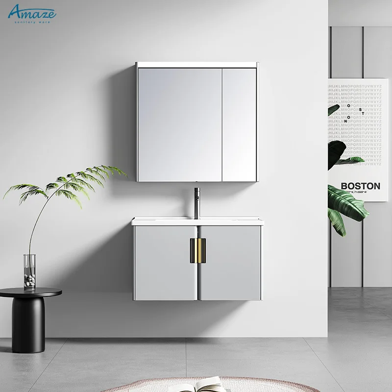 Modern sanitary ware wash basin cabinet bathroom vanity mirror wall mount stainless steel bathroom cabinet with sink manufacture