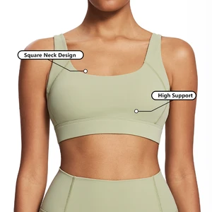 80%Nylon 20%Spandex Gym Workout Bra High Quality Breathable High Support Sports Bra Green Custom Adjustable Straps Sports Bra