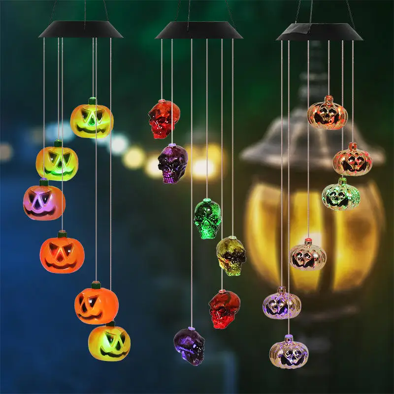 Stock Decoration Halloween 6 LED Solar Power String Lighting Halloween Decorations Outdoor Holiday Pumpkin Bat Skull Lights factory