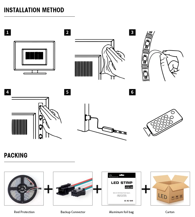 Jercio SM16703 / WS2811 / UCS1903 / XT1801 SMD5050 DC12V External IC RGB Flexible LED Strip 60leds/m for decorative Lighting