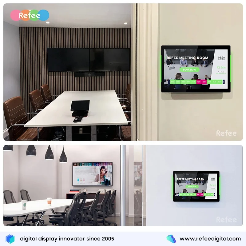 Meeting Room Android Interactive Touch Screen Poe Wall Mount Display Lcd Monitor Adjustable Led Lighting bar Conference Tablet
