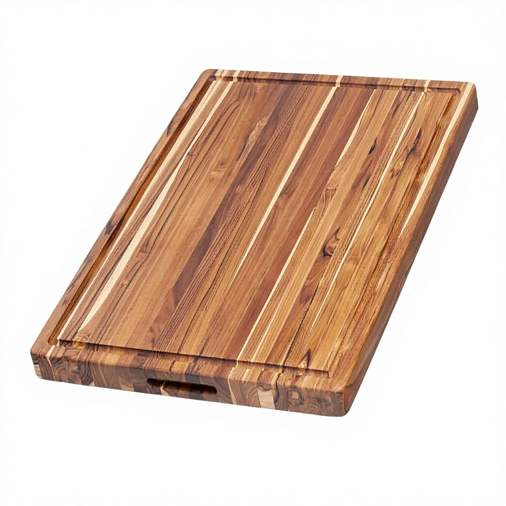 Wholesale Laser Engraved Teak Wood Cutting Board with Juice Groove Eco-Friendly for Home Kitchen Use