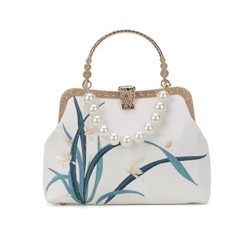 Pearl Chain Designer Women Handbags Lock Button Handbag Manufacturer Customize Lace High Quality Ladies Designer Shoulder Bags