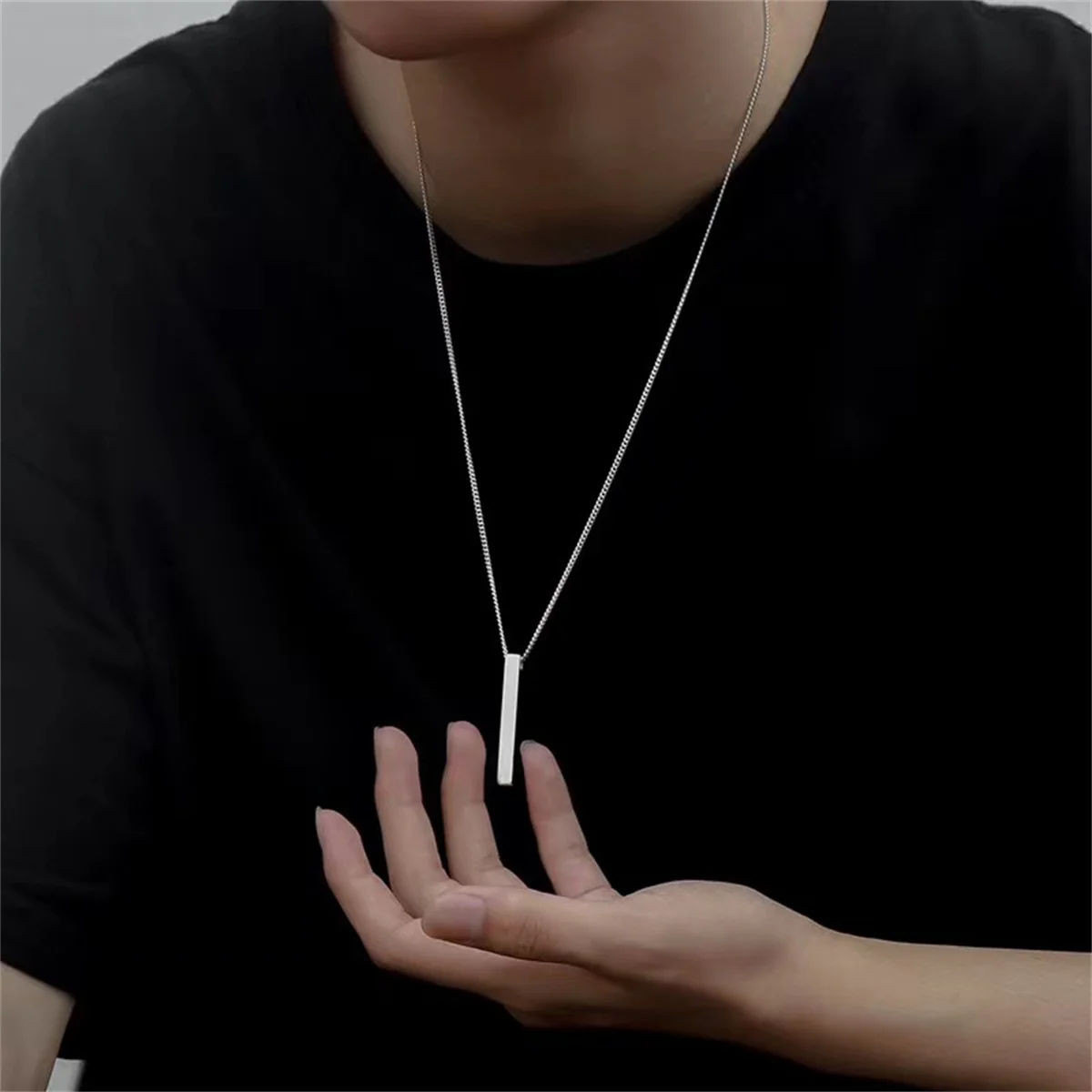 Titanium Steel Simple Chains With Stick Pendant Necklace for Men Trendy Daily Street Neck Accessories 2024 Fashion Jewelry Gifts