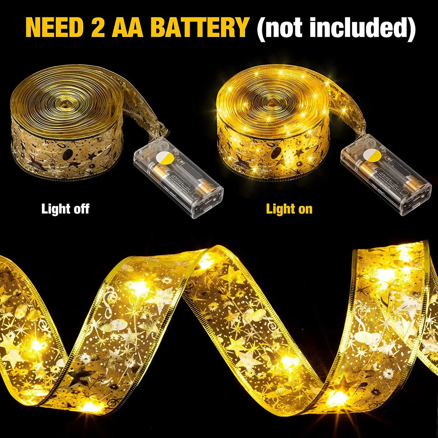 Fast Shipping Christmas Tree Diy Ribbon Gold Stamping Led Lights