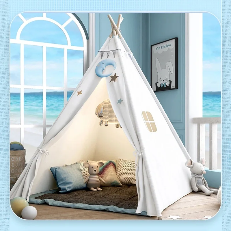 Kids Teepee Tent White Cotton Canvas Childrens Wigwam Indoor Outdoor Play House 