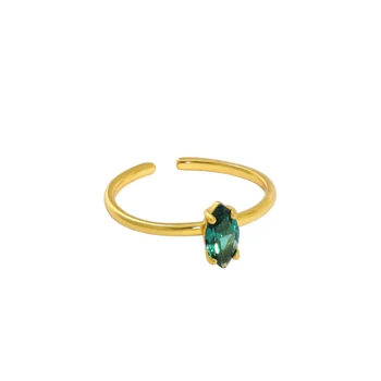 INS Style 925 Sterling Silver Elegant 18k Gold Plated Emerald Diamond Rings for Lady