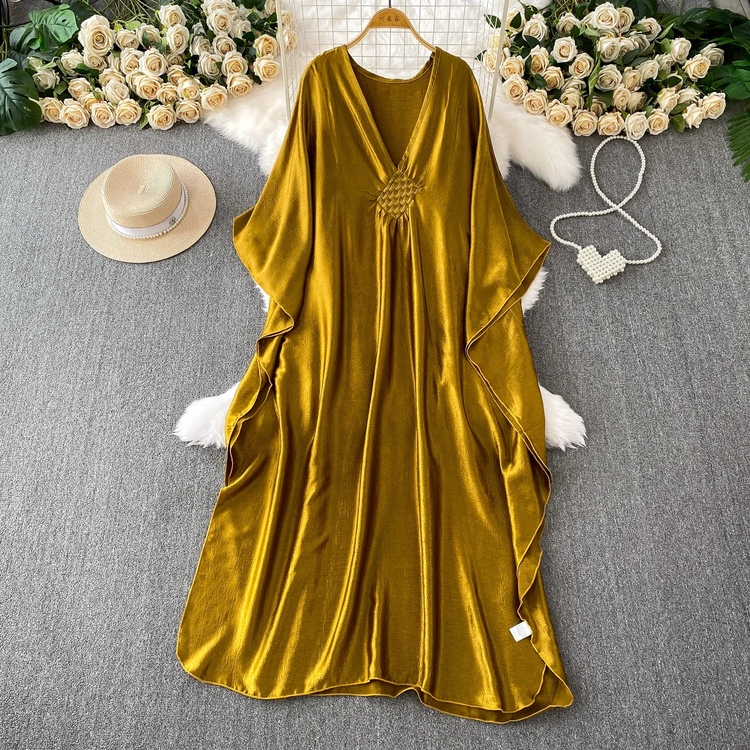 green emerald velvet dress Soft satin dress, long-sleeve, off-shoulder Sale
