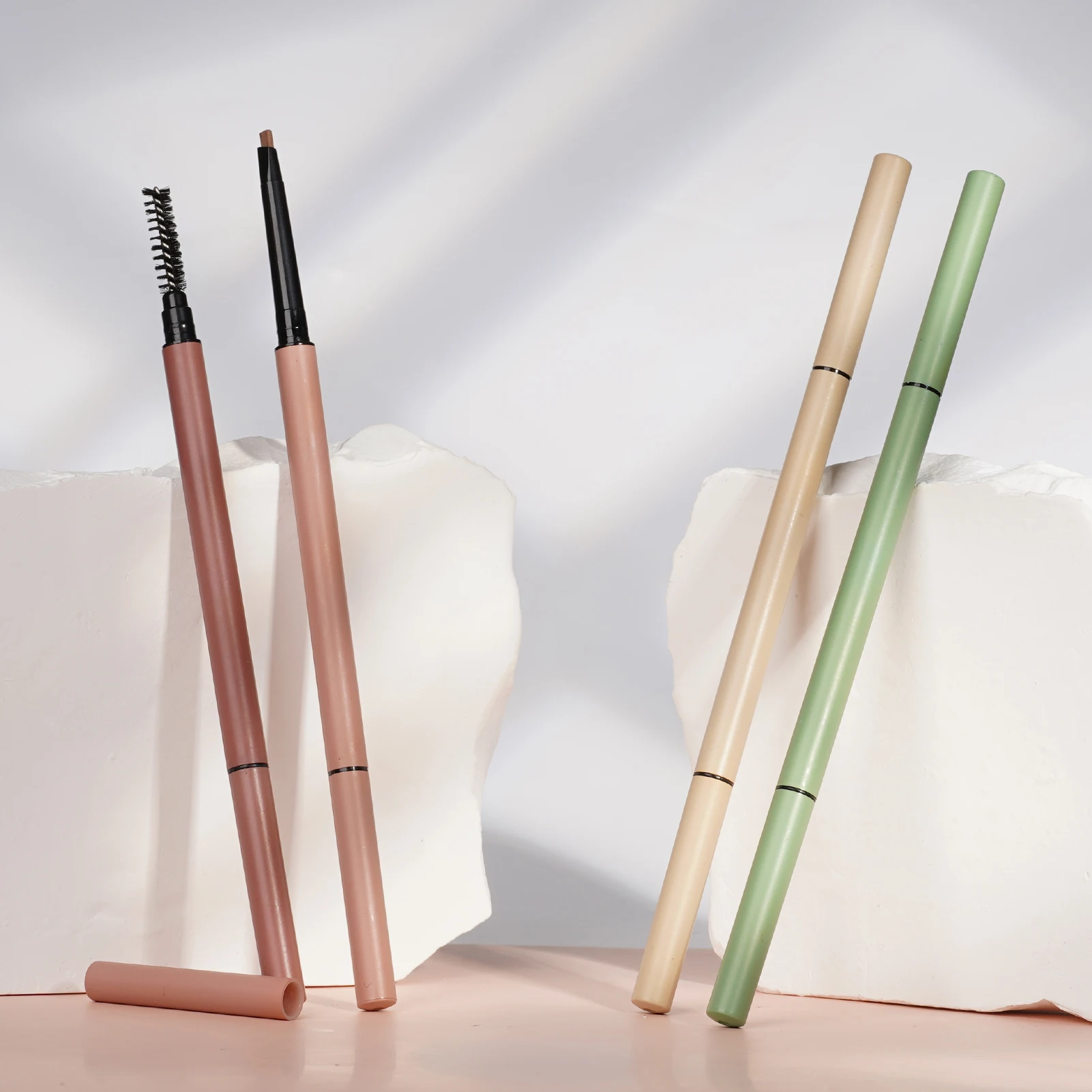 Private Label Precise Dual Ended Eyebrow Pencils Custom Beige Eyebrow Pencil Nude Slim Crayon White Brow Pencil Brush OEM