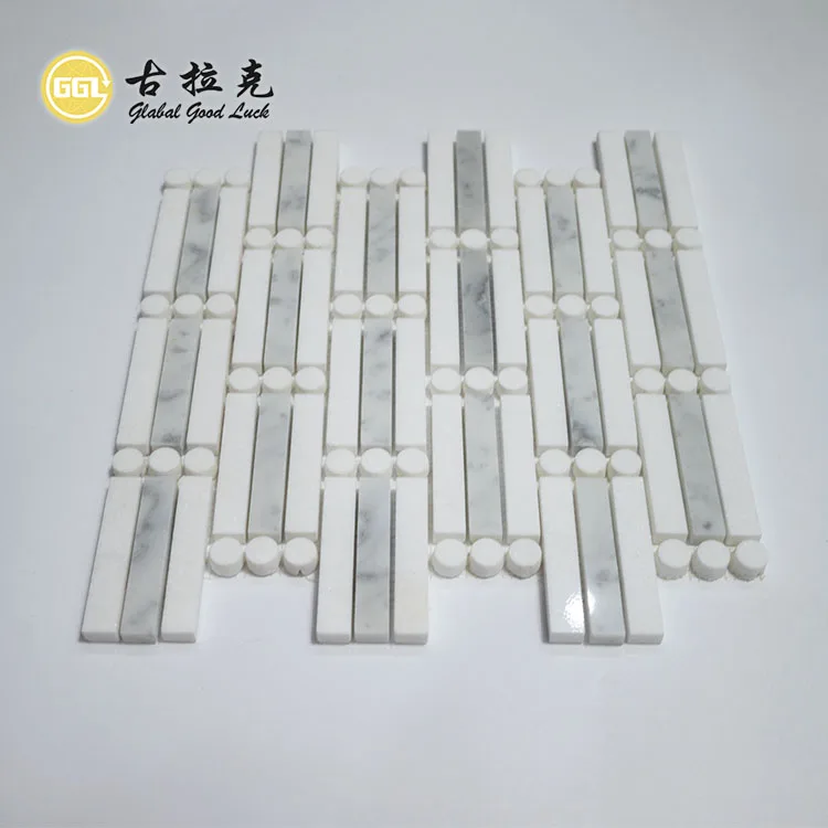 Polished Marble Rectangle Mix Round Shape Waterjet Mosaic Tile For Wall Floor Decoration