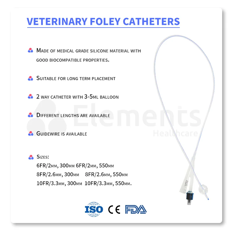 Veterinary Medical Equipment Silicone Urethral Catheter 2 Way Foley