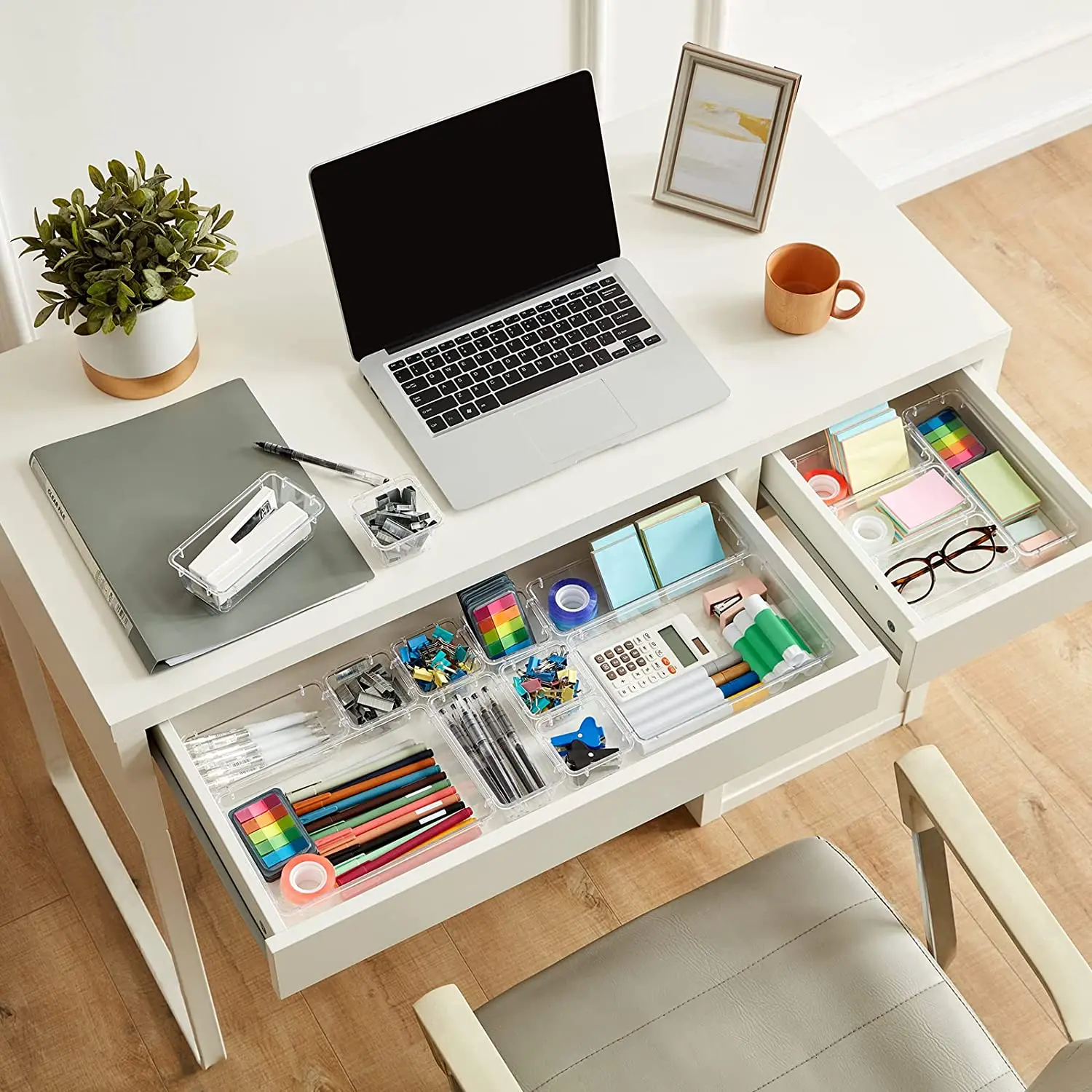 Set Da 9 Organizer Per Cassetti In Plastica Trasparente E Divisori, Antiscivolo - 3 Dimensioni Per Gioielli, Snack, Ufficio, Bagno