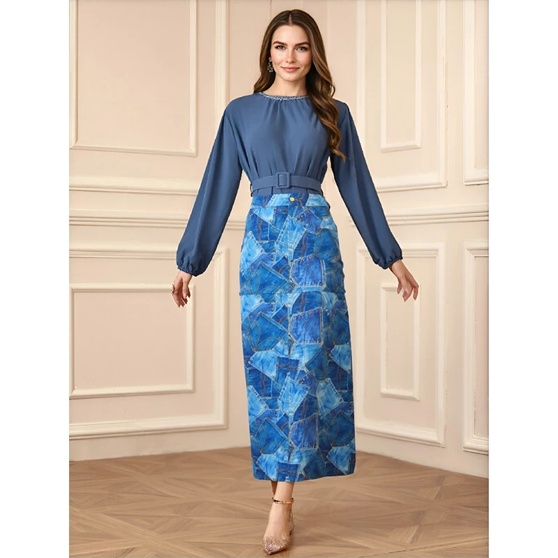 Non-Stretch Denim High-Waisted Slimming A-Line Denim Skirt Fabric Button Fly Opening Snow Wash Straight Denim Skirts for Women