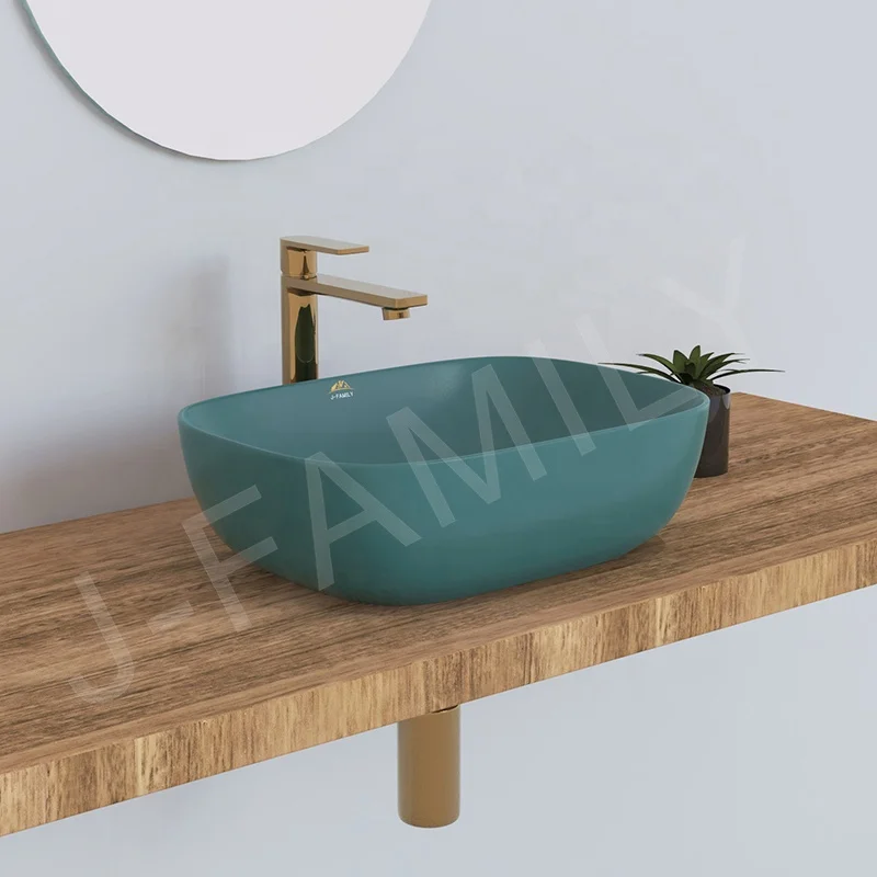 Basin Sink with Sea Blue Color Design  Ceramic Wash Hand Basin Color Bathroom Sink