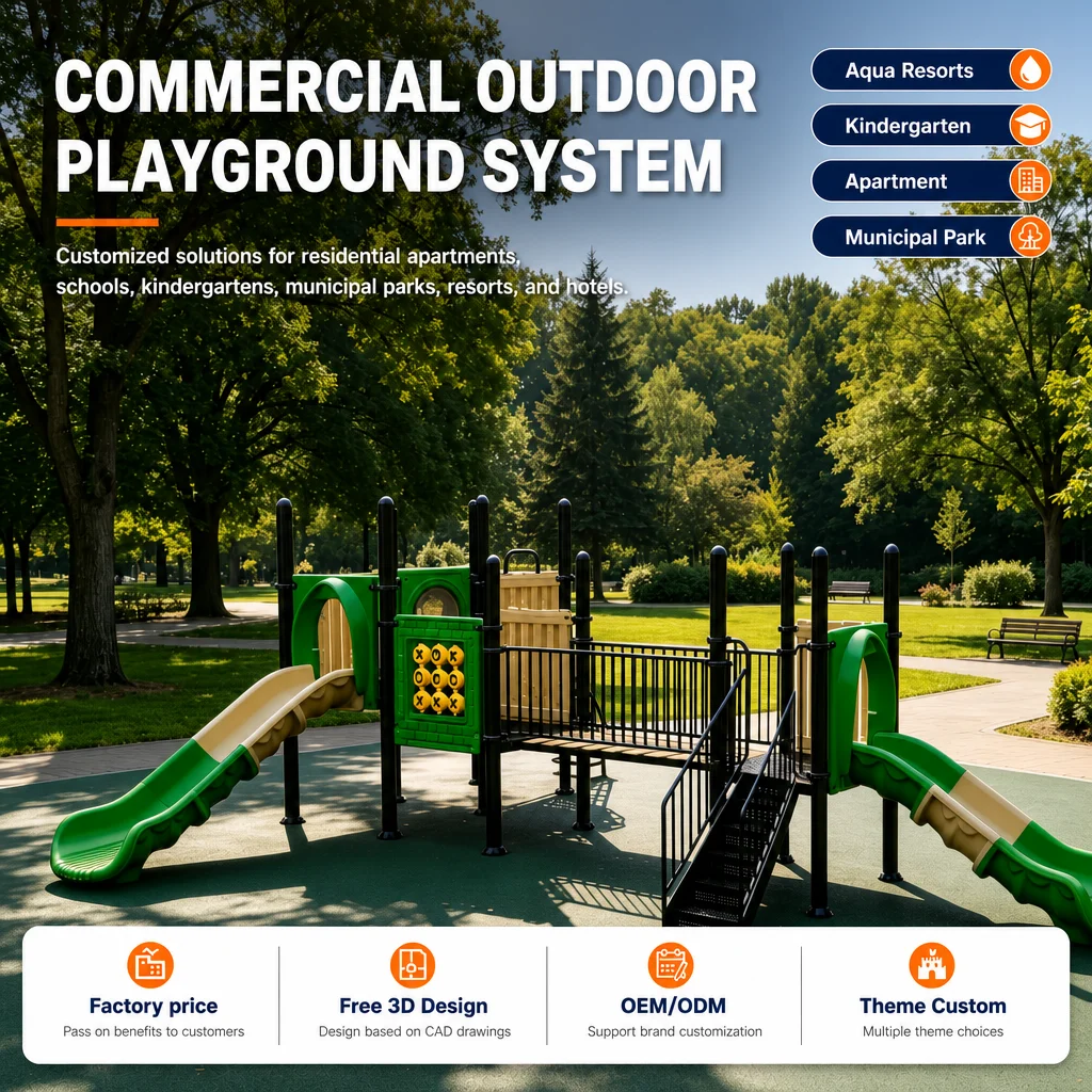 Outdoor Playground Equipment PE Board Amusement Park Kids Climbing Frame Slide Swing Set Galvanized Steel CE ASTM Certified OEM