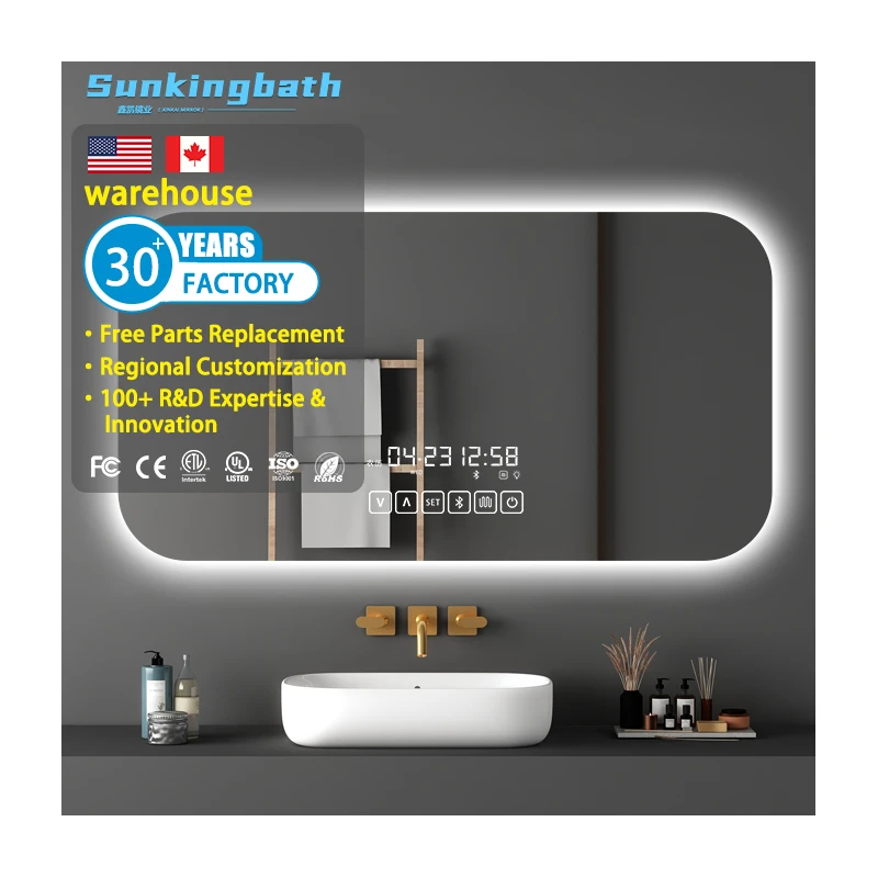 Rectangular Backlit Led Mirror for Front Light and Backlit  Dimmable Anti Fog Wall Bathroom Mirror  Bathroom