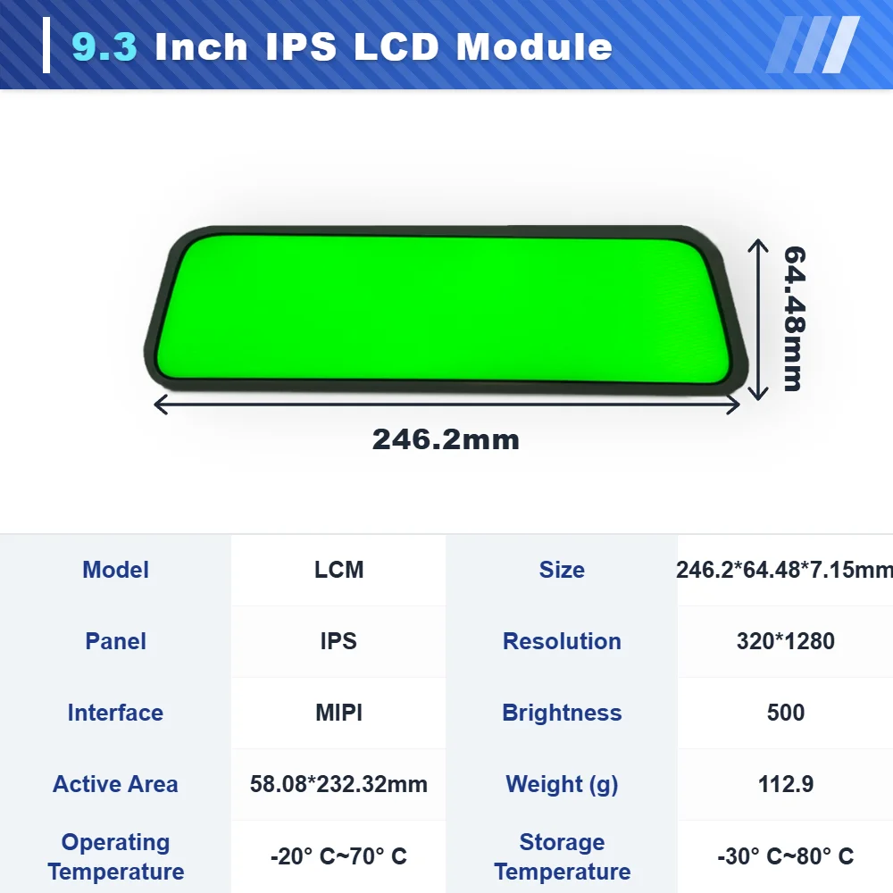 WEITAI 9.3 Inch TFT IPS LCD Module with MIPI Interface 320x1280 Resolution and 500cd/m Brightness for Car Rearview Mirror factory