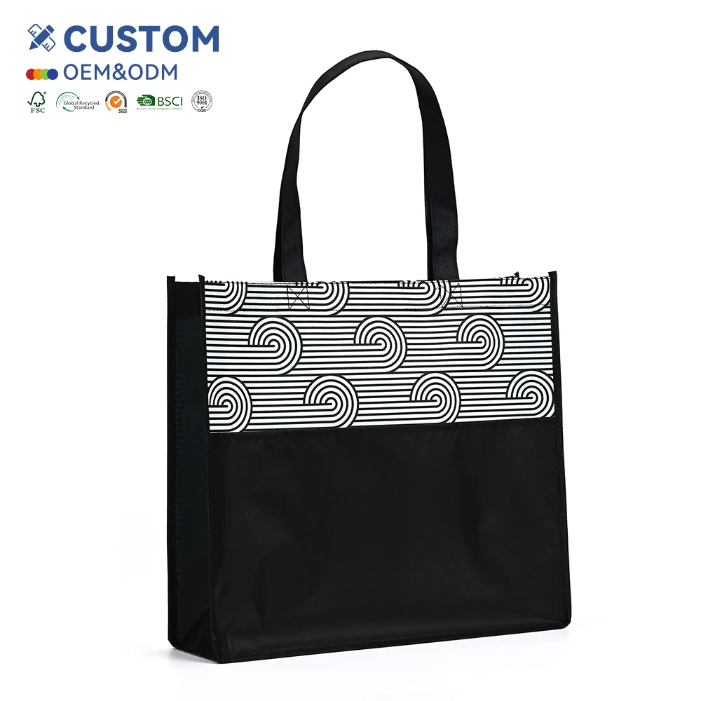 Hot Selling Wholesale Eco-Friendly RPET Backpack with Black Printed Handles Custom Logo Packaging supplier