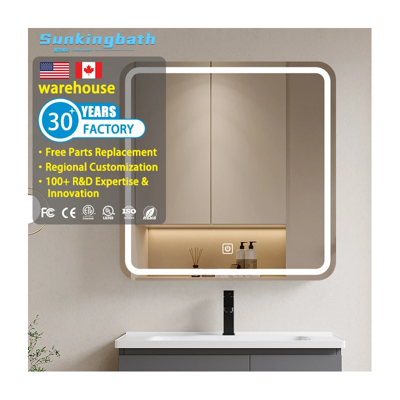 IP65 LED Smart Intelligent Wall Mounted Modern Bathroom square Led Lighted Mirror Adjustable Brightness Mirror