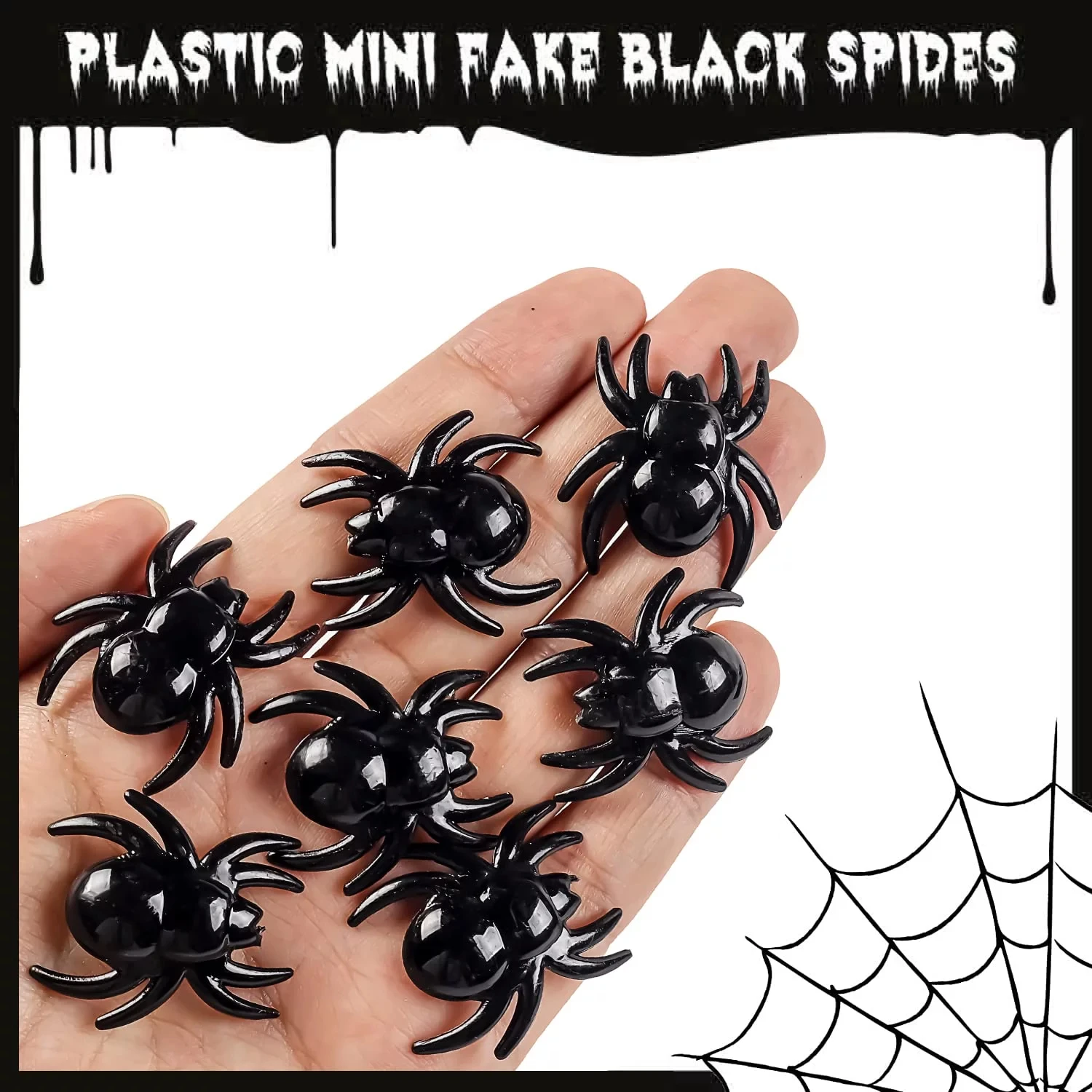 50pcs Mini Spiders for Halloween Decoration - Black Prank Toys for
