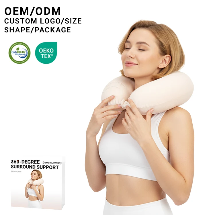 Bantal Leher Perjalanan Berbentuk-U dengan Busa Memori Rebound Lambat, Logo Kustom, Kain Kustom untuk Penerbangan, Pesawat, Mobil, atau Kantor — Nyaman untuk Tidur