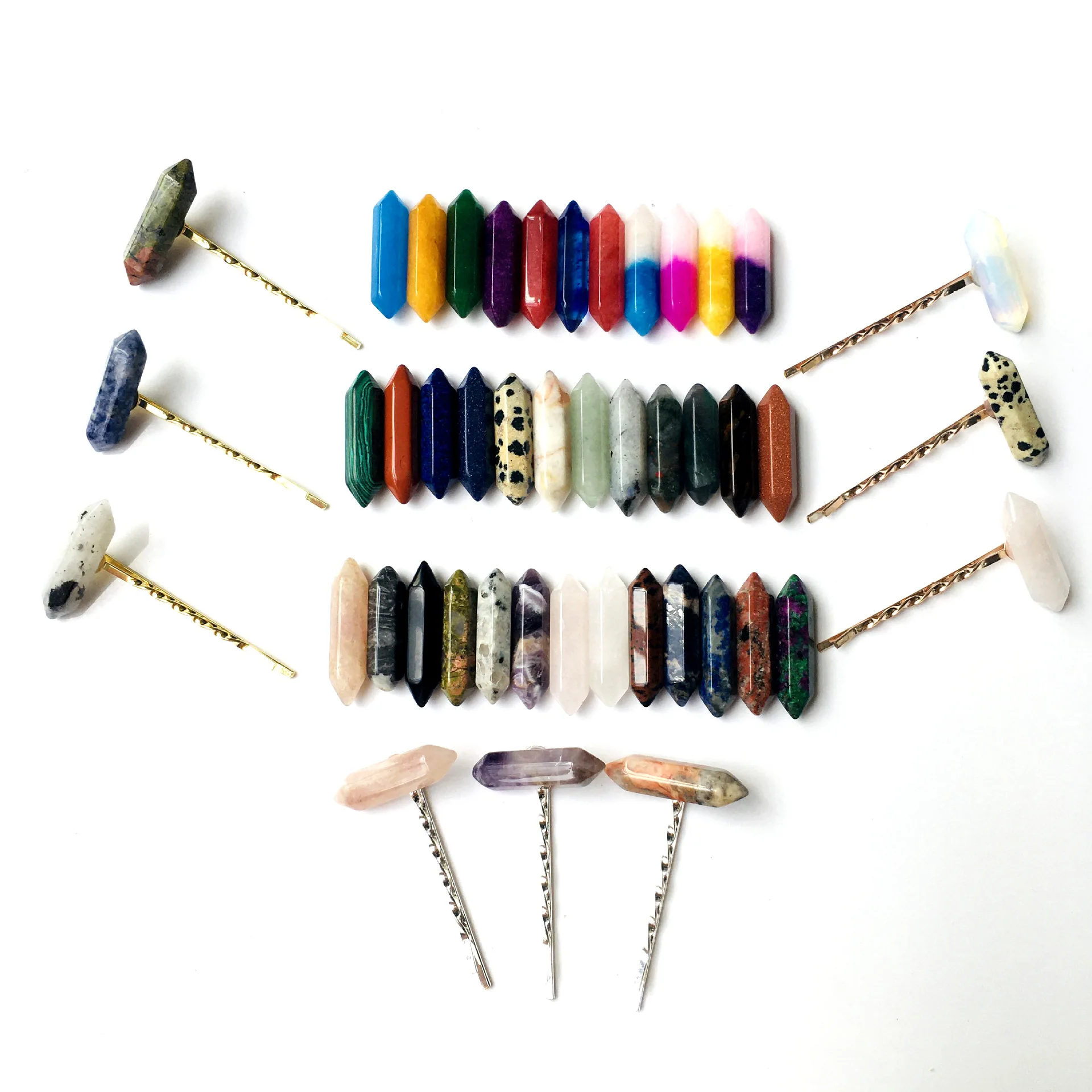 Китайский традиционный случайный цвет натуральный хрустальный камень шестиугольная пирамида заколки для волос аксессуары девочек