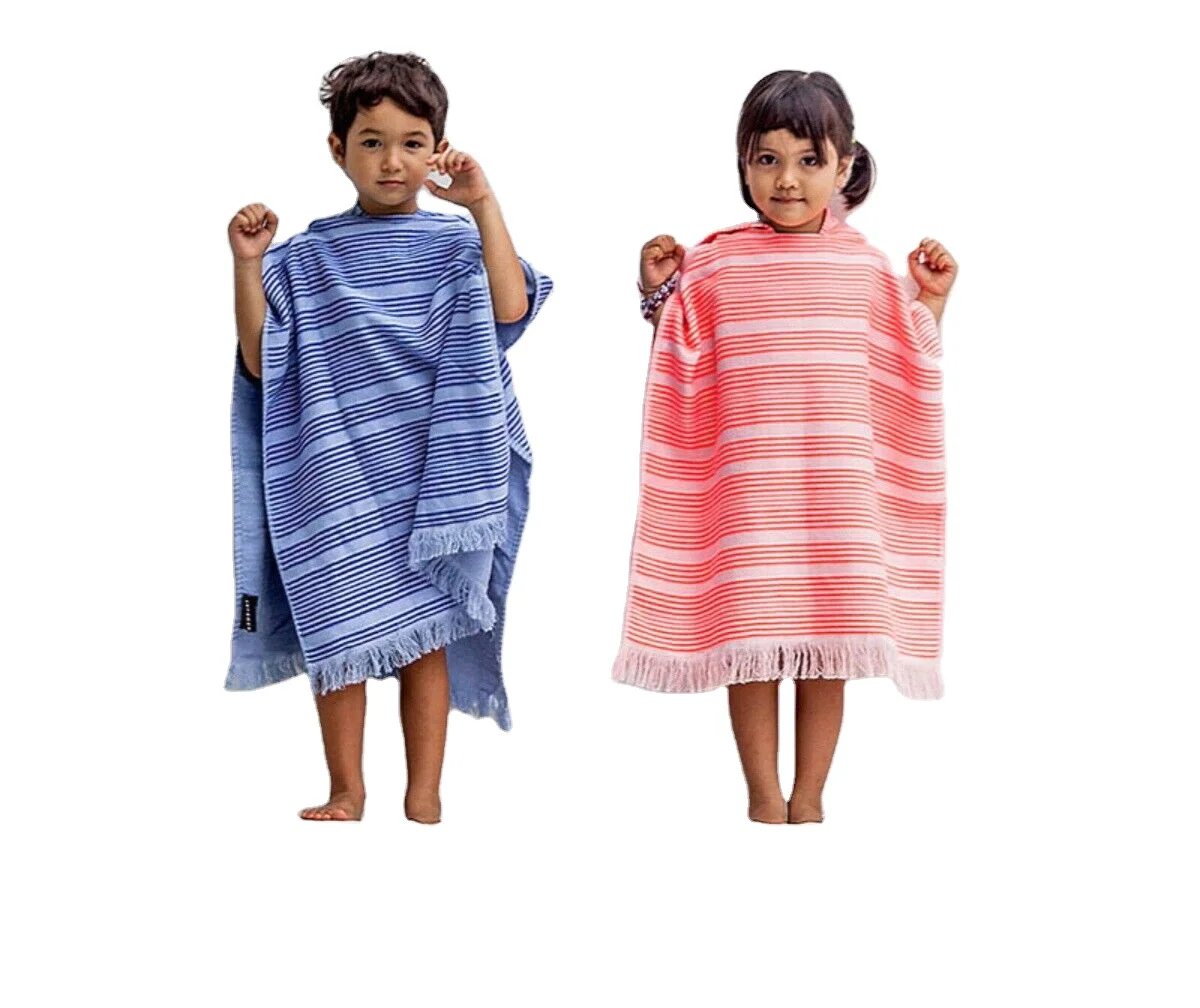 Striped Kids Towel Cotton Kids Poncho Towel Wetsuit Kids Hooded Towel