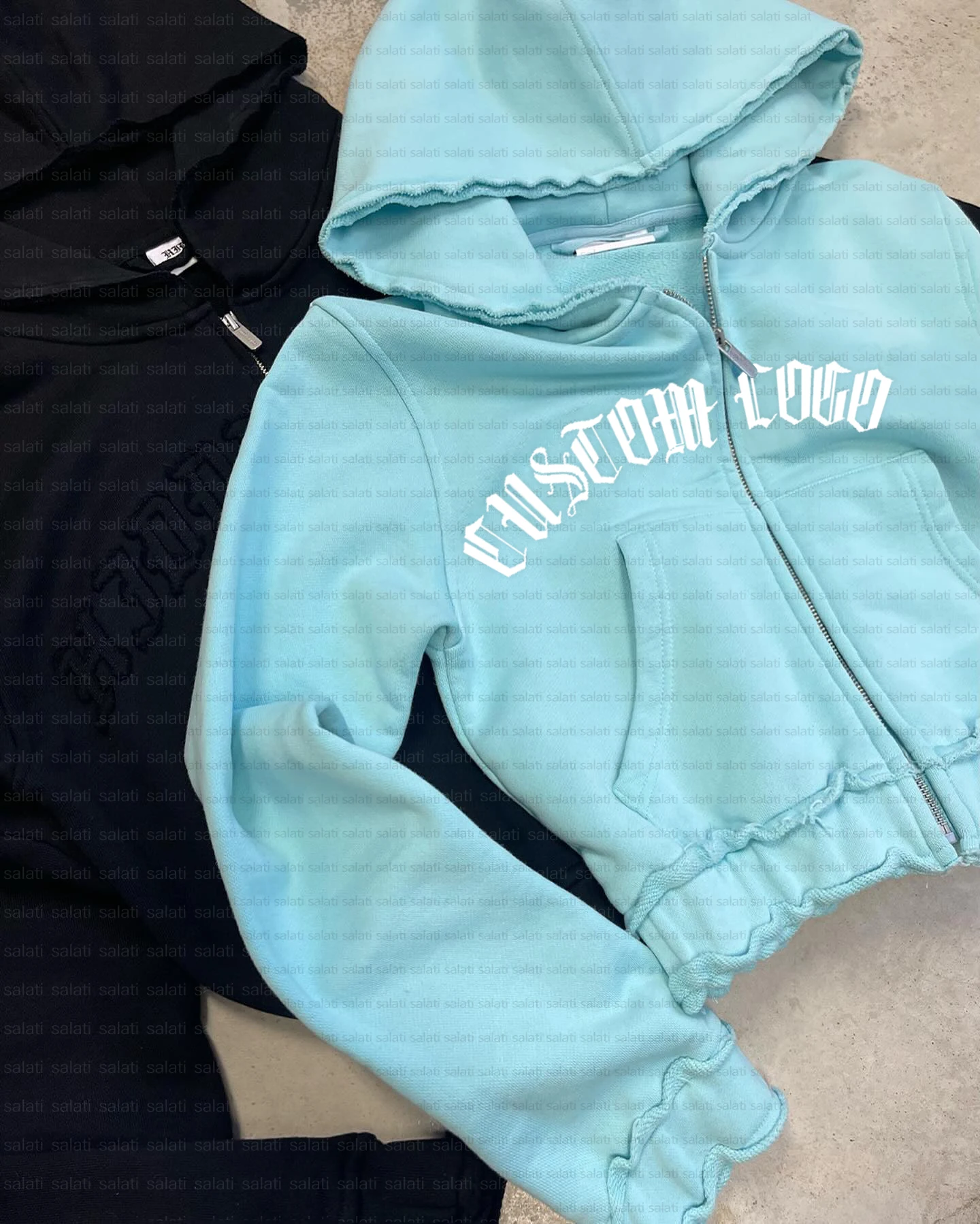 Two Piece Zip up Crop Hoodie and Jogger Set Custom Embroidery Tracksuits 100% Cotton Sweat Suit Stacked Pants Sweatsuits Women gallery 3
