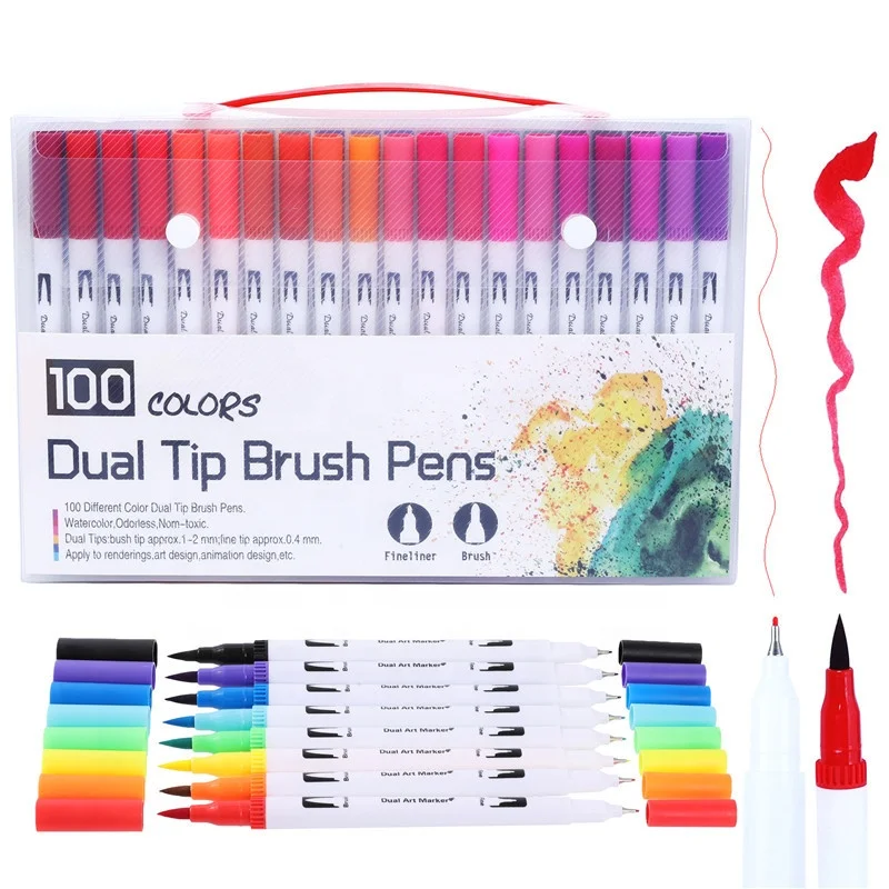 Dual Tip Brush Pens Art Markers, 0.4mm Fine Liners Pen