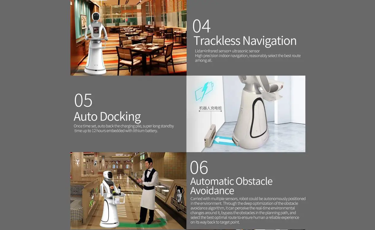 CSJBOT Factory Restaurant Touchless Waitress Service Automatic Obstacle Avoidance Charging Food Delivery Robot