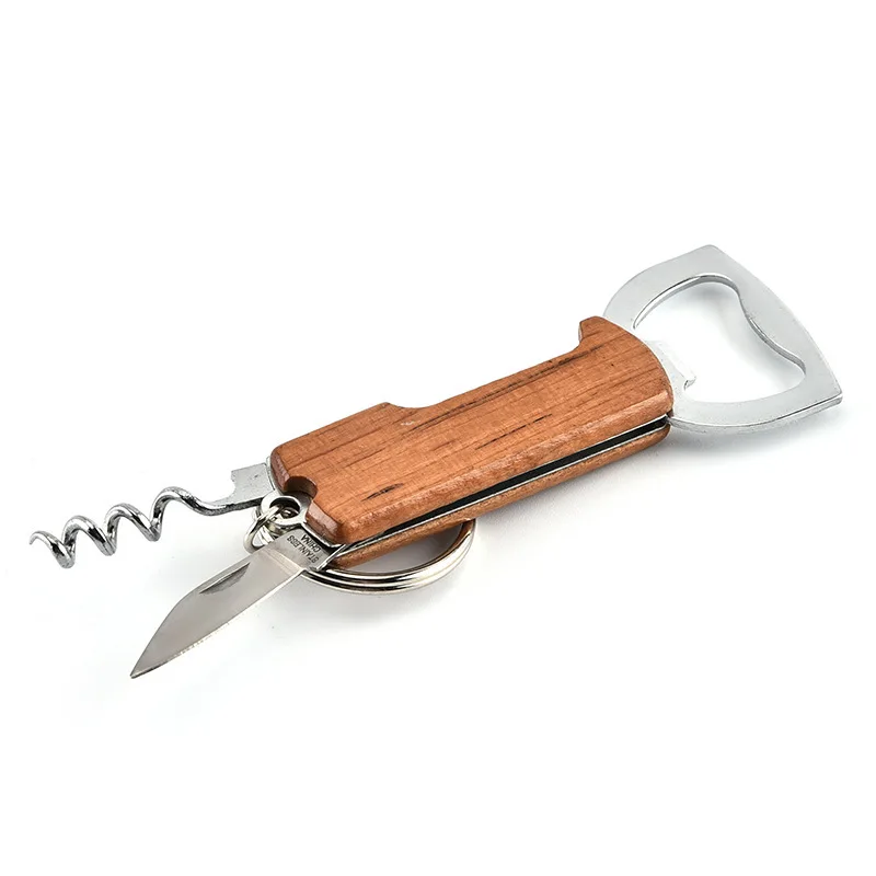Factory High Quality Stainless Steel Multifunction Switchblade Beer Bottle Opener Keychain with Corkscrew and Custom Logo