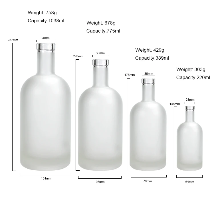 220ml 430ml 775ml 1400ml Screw Type Super Flint Glass Manufacturer Vodka Whisky Gin Spirits Liquor Bottle