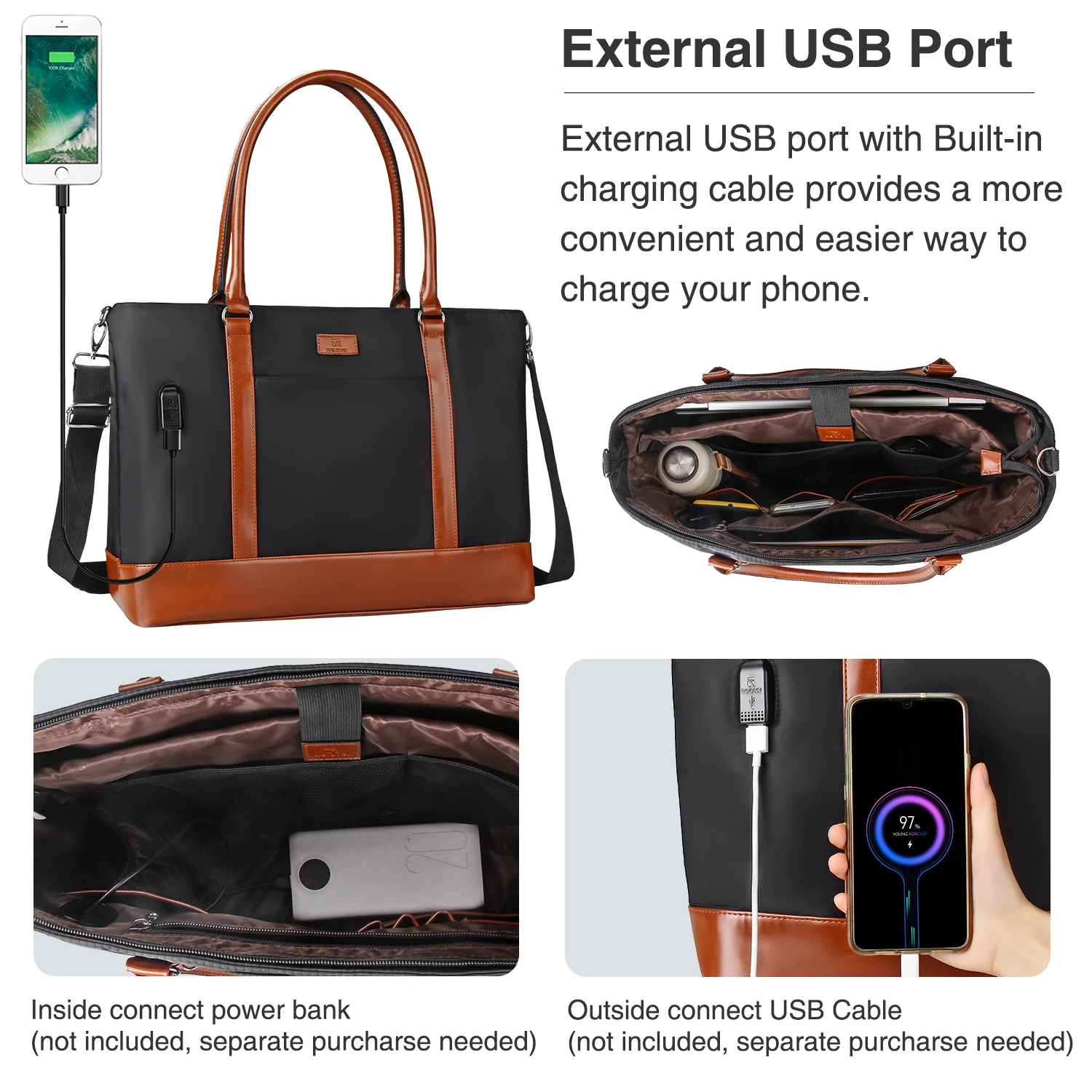 USB Laptop Tote Bag 15.6 inch Black – Relavel