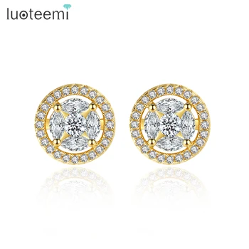 LUOTEEMI Round Fashion Stud 2021 Luxury Cubic Zirconia Jewellery for Woman18k Geometric Zircon Stud Earrings