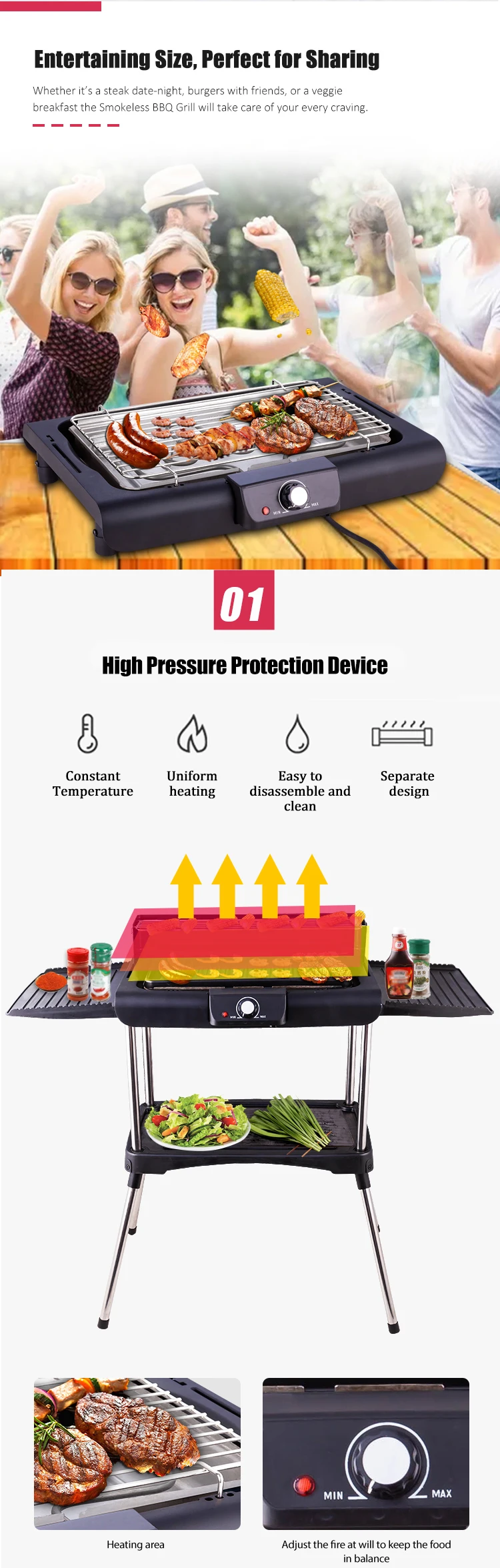 Electric Indoor And Outdoor Party Bbq Grill With Adjustable Thermostat