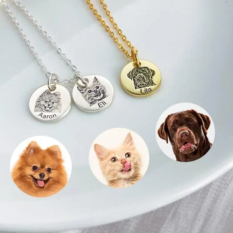 Custom pet necklace with your picture • Pet portrait pendant with his/her name engraved • Pet memorial jewelry (dog, cat, horse, iguana outlet mom)