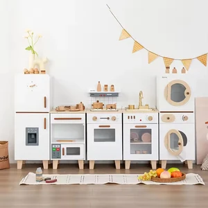 Role Pretend Play Toys for Kids Simulation Kitchen Refrigerator Oven Washing Machine Wooden Toy Educational Children Cooking Set
